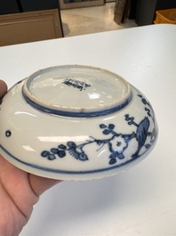Five Chinese blue and white 'Phoenix' saucers, Wanli mark and of the period