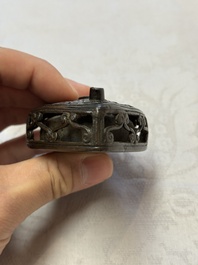 A Chinese openworked double-walled lozenge-shaped bronze water dropper, Ming