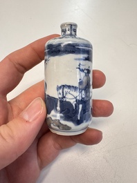 A fine Chinese blue, white and copper-red 'Tong Zi Zhi Lu 童子指路' snuff bottle, Yongzheng mark, 19th C.