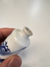 Four Chinese blue and white snuff bottles, 19th C.