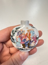 Two Chinese famille rose '18 Luohan' snuff bottles, Qianlong and Daoguang marks, 19th C.