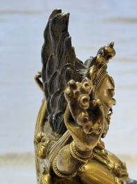A fine Sino-Tibetan gilt-bronze figure of Mahakala, 18th C.