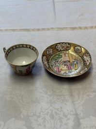 A Chinese Canton famille rose 'Rockefeller Pattern' cup and saucer, 19th C.