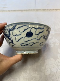 A Chinese blue and white 'Dragons and Clouds' bowl, Jiajing/Wanli