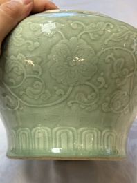 A Chinese celadon-glazed 'Flower Scroll' jar, Qianlong