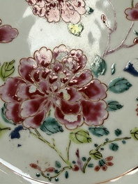 Three Chinese famille rose plates with floral design, Yongzheng