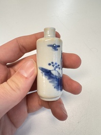 Two Chinese blue, white and copper-red snuff bottles with figural design, 19th C.