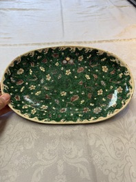 A Chinese verte biscuit oval dish, 19/20th C.