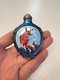 Six Chinese famille rose, enamelled copper and inside-painted glass snuff bottles, various signatures, Qianlong mark, 19/20th C.