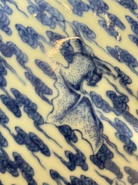 A Chinese blue and white Milefo Buddha, Wei Hongtai 魏洪泰 mark, 19th C.