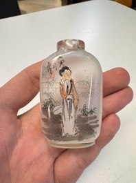Six Chinese famille rose, enamelled copper and inside-painted glass snuff bottles, various signatures, Qianlong mark, 19/20th C.