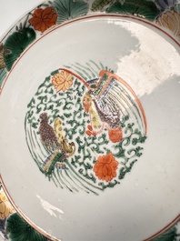 A pair of Chinese famille verte 'cranes' plates, Kangxi