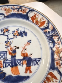 Eight Chinese blue and white, famille verte and Imari-style plates, Kangxi