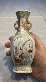 A Chinese Canton famille rose gilt-decorated vase with figural design, Qianlong