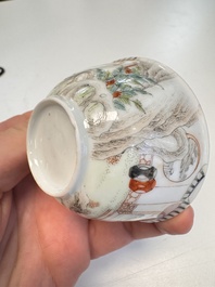 A Chinese Canton famille rose 'Court Ladies and Playing Boy' cup, Yongzheng/Qianlong