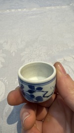 A Chinese blue and white 'Long Eliza' tea caddy and cover, Chenghua mark, Kangxi
