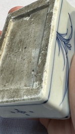 A fine Chinese blue and white rectangular seal paste box and cover, Ming