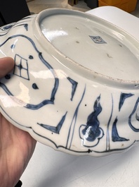 A rare Japanese Kutani oval 'Dutchmen' dish, seal mark, Edo, 17/18th C.
