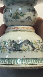 A Chinese polychrome 'Erotic' vase, an iron-red 'Phoenix' jar and a famille verte 'Dragon' stand,  Chun Yi Tang Zhi 春怡堂制 and Tongzhi mark, 19/20th C.
