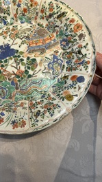 A large Chinese famille verte 'Pavilion with Birds among Flowering Branches' dish, Kangxi