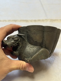 A Chinese bronze 'Mythical Beast' rhyton, Ming