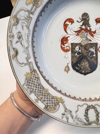 A pair of Chinese armorial soup plates with the arms of Saunders for the English market, Qianlong, ca. 1745