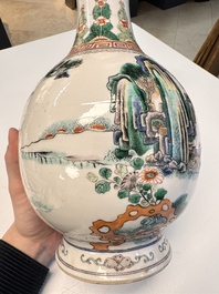 A pair of Chinese famille verte vases with narrative design, 19th C.