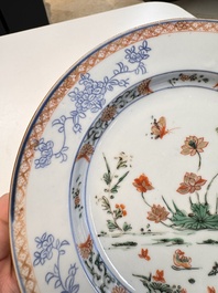 Eight Chinese blue and white, famille verte and Imari-style plates, Kangxi