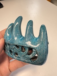 Three Chinese verte biscuit and turquoise-glazed brush rests, Kangxi and later