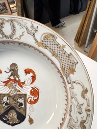 A pair of Chinese armorial soup plates with the arms of Saunders for the English market, Qianlong, ca. 1745