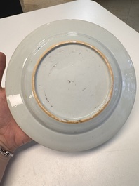 Eight Chinese blue and white, famille verte and Imari-style plates, Kangxi
