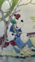 A Chinese famille rose 'Playing Boys' jar and cover, Kangxi mark, 19th C.