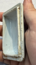 A fine Chinese blue and white rectangular seal paste box and cover, Ming