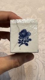 A rare Chinese blue and white 'Mountainous Landscape' writing set with an inkwell, sander and candlestick, Qianlong