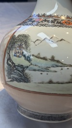 A Chinese famille rose bottle vase and a dish, Qianlong marks, Republic
