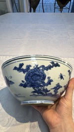 A Chinese blue and white 'Butterflies and Flowers' bowl, Transitional period