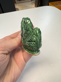 Three Chinese verte biscuit and turquoise-glazed brush rests, Kangxi and later
