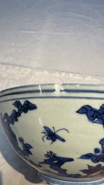 A Chinese blue and white 'Butterflies and Flowers' bowl, Transitional period