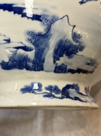 A Chinese blue and white '100 Deers' 'Zun' vase on wooden stand, Kangxi mark, 19th C.