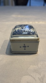 A fine Chinese blue and white rectangular seal paste box and cover, Ming