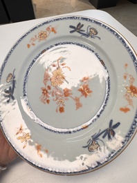 Eight Chinese blue and white, famille verte and Imari-style plates, Kangxi