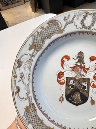 A pair of Chinese armorial soup plates with the arms of Saunders for the English market, Qianlong, ca. 1745