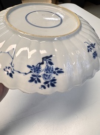 A rare pair of Chinese famille verte lobed plates with elegant ladies, Kangxi