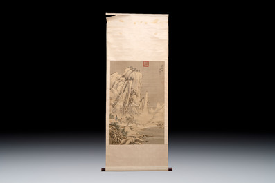 Chinese school: 'Peony' and 'Snowscape', ink and colour on paper and silk, signed Shao Chongwei 卲重威 and Xia Gui 夏珪, 20th C.