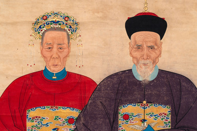 Chinese school: ancestor portrait, ink and colour on paper, 19th C.
