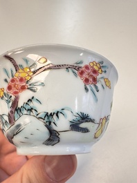 A Chinese famille rose 'Fishermen' cup and saucer, Yongzheng