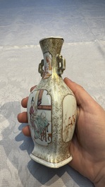 A Chinese Canton famille rose gilt-decorated vase with figural design, Qianlong