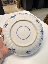 A rare pair of Chinese famille verte lobed plates with elegant ladies, Kangxi