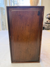 A Chinese claire-de-lune handled vase, with a wooden stand and its original hongmu box, Yongzheng mark, Republic