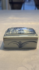 A fine Chinese blue and white rectangular seal paste box and cover, Ming